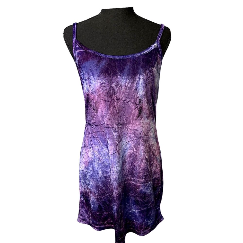 Vtg Womens Purple Mini Slip Dress Sz S Festival Galaxy Y2K Marbled Ethereal 90s